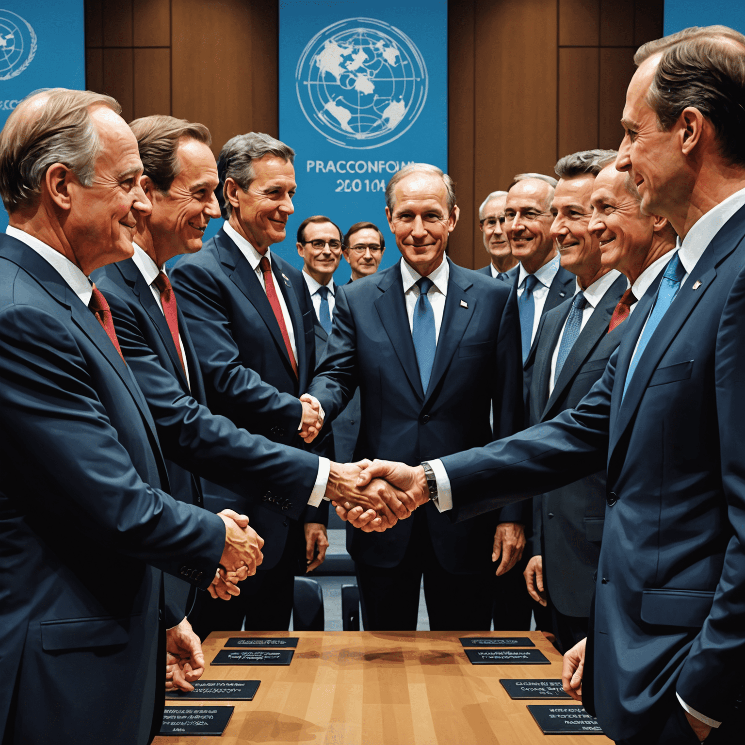 Nicky Oppenheimer shaking hands with world leaders and business tycoons at a high-profile economic forum