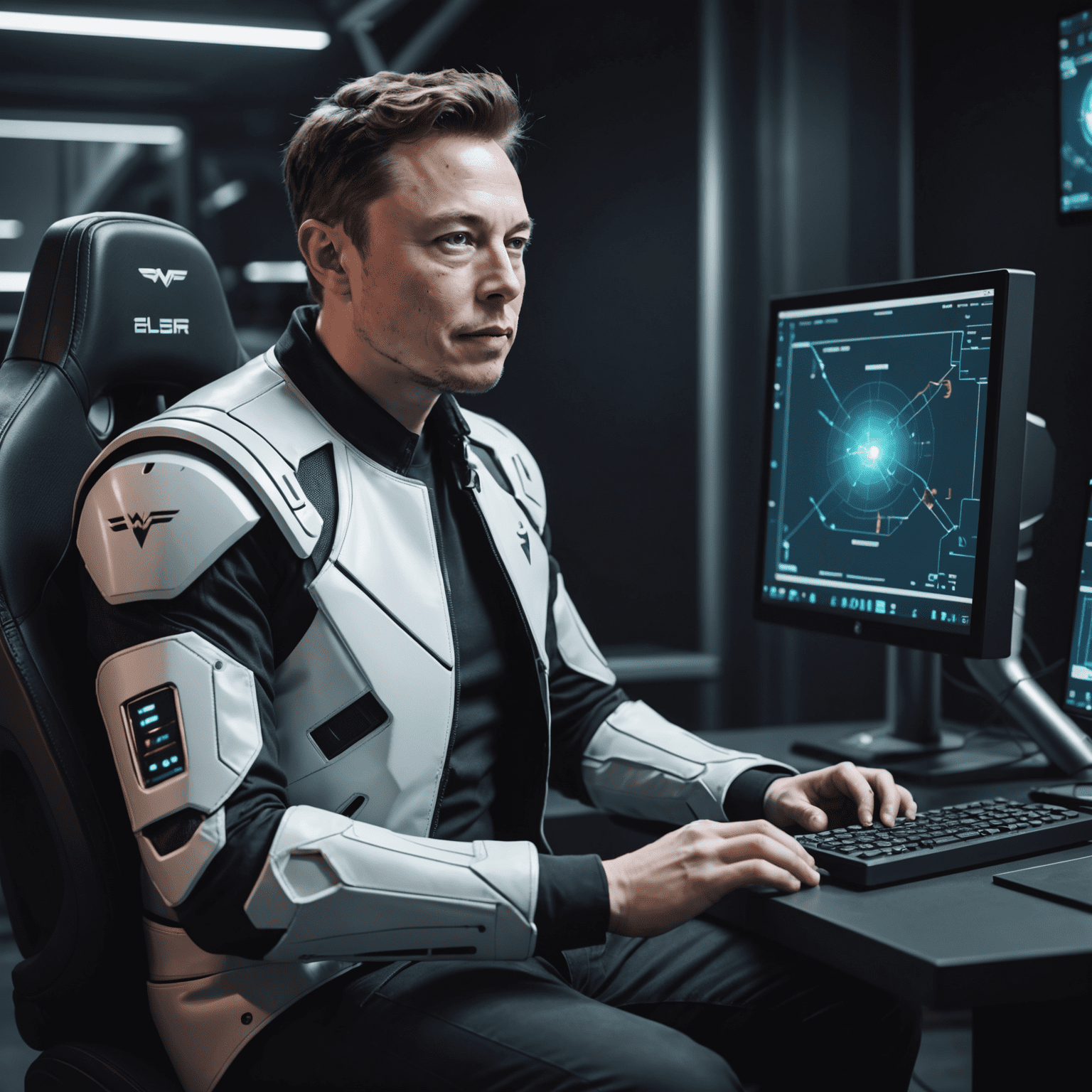 Young Elon Musk sitting at a computer, coding his first video game Blastar