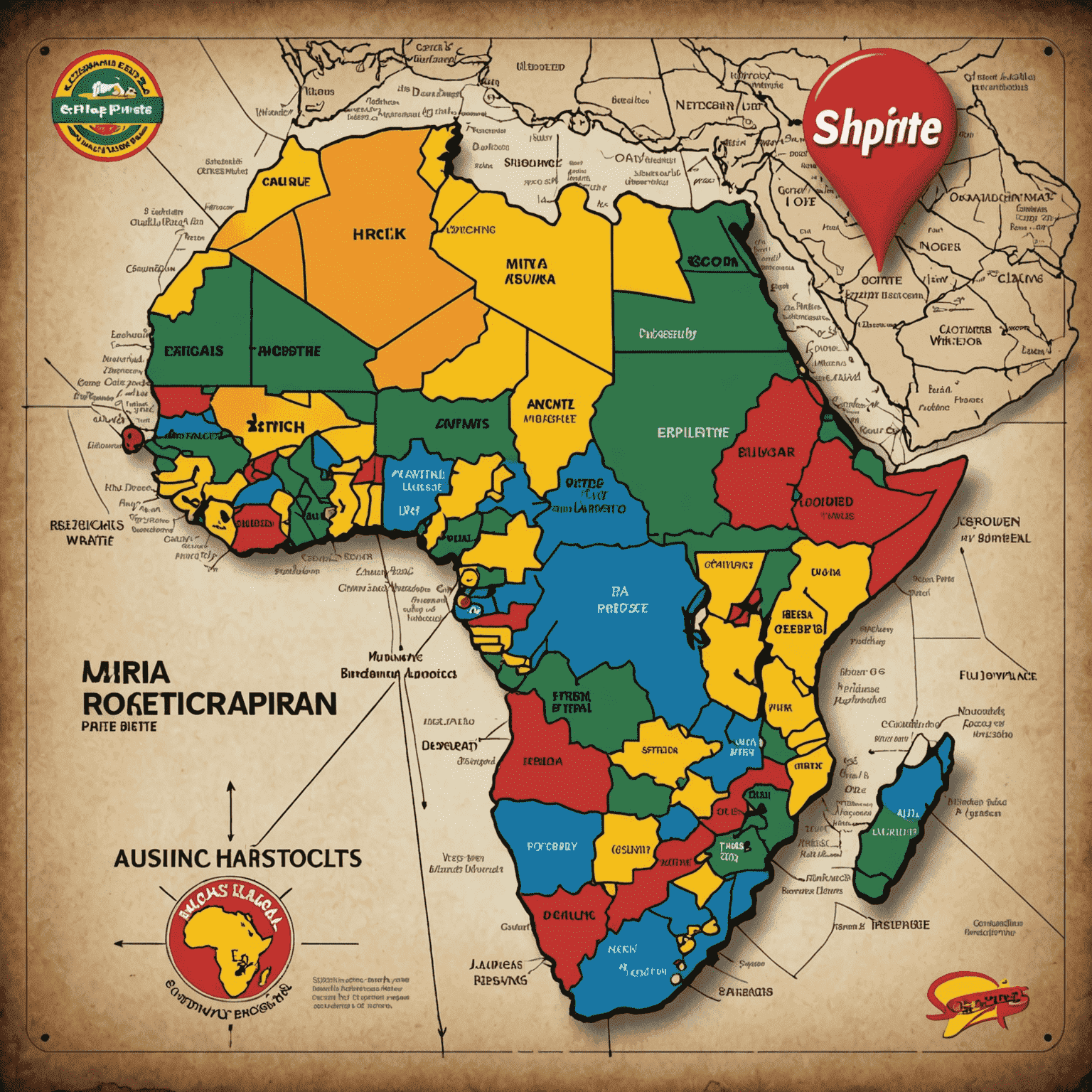 A map of Africa showing Shoprite's expansion across the continent, with pins marking store locations and arrows indicating the direction of growth.